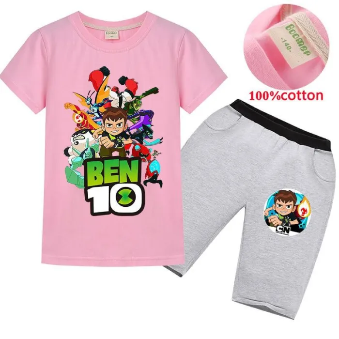 Ben 10 Print Girls Boys Multi-Color Cotton T Shirt And Shorts Outfits