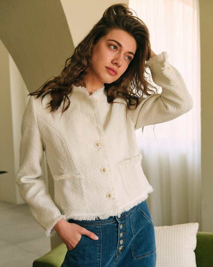 The Solid Fringed Button Up Tweed Coat