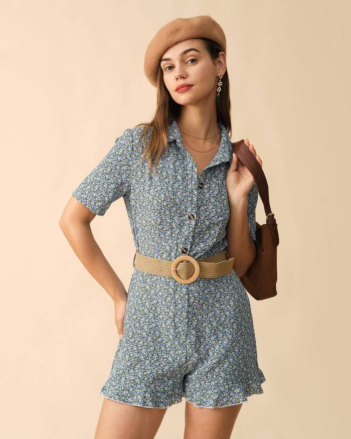 The Retro Floral Ruffle Rompers