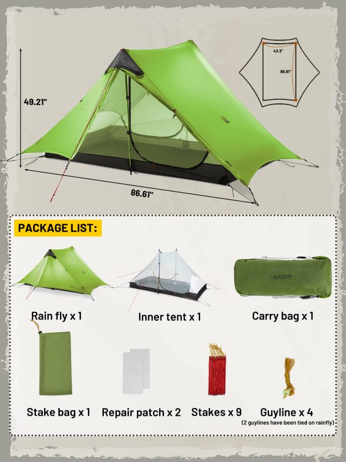 Lanshan 2 Person Ultralight Backpacking Tent Camping Pole Tent