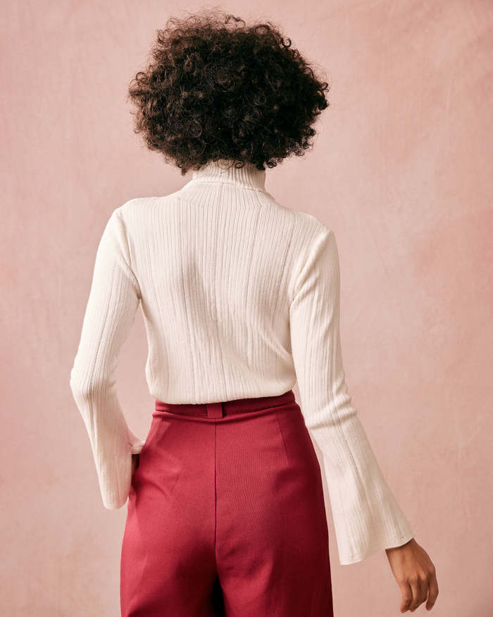 The White Turtleneck Flare Sleeve Knit Top
