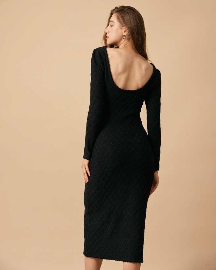 The Black Round Neck Long Sleeve Sweater Dress