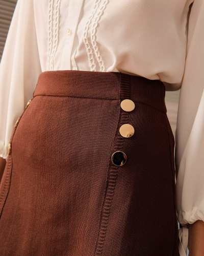 The Solid High Waisted Slit Skirt