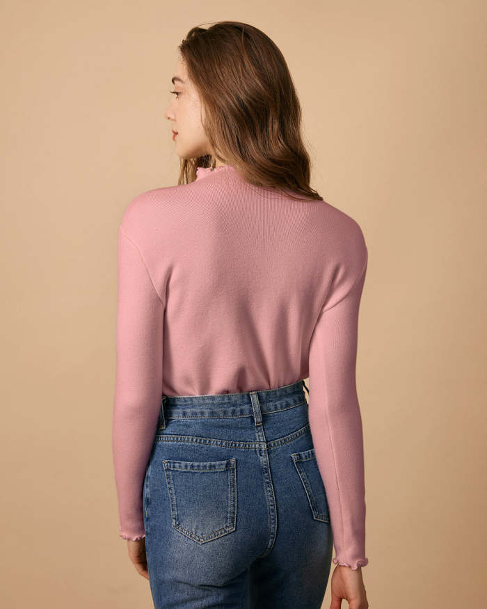 The Mock Neck Frill Trim Knit Top