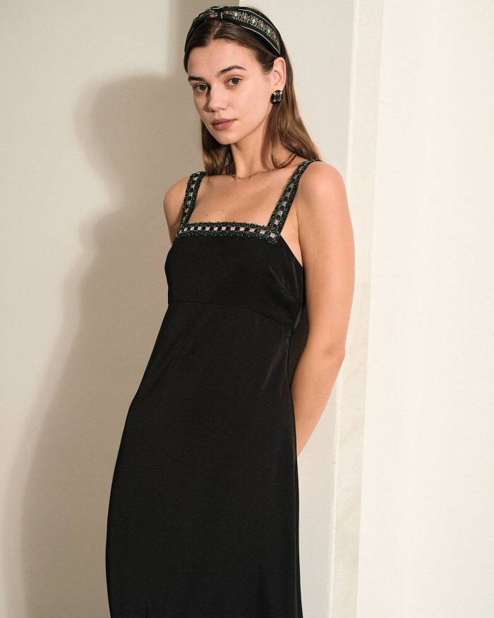 The Square Neck Embroidered Strap Maxi Dress