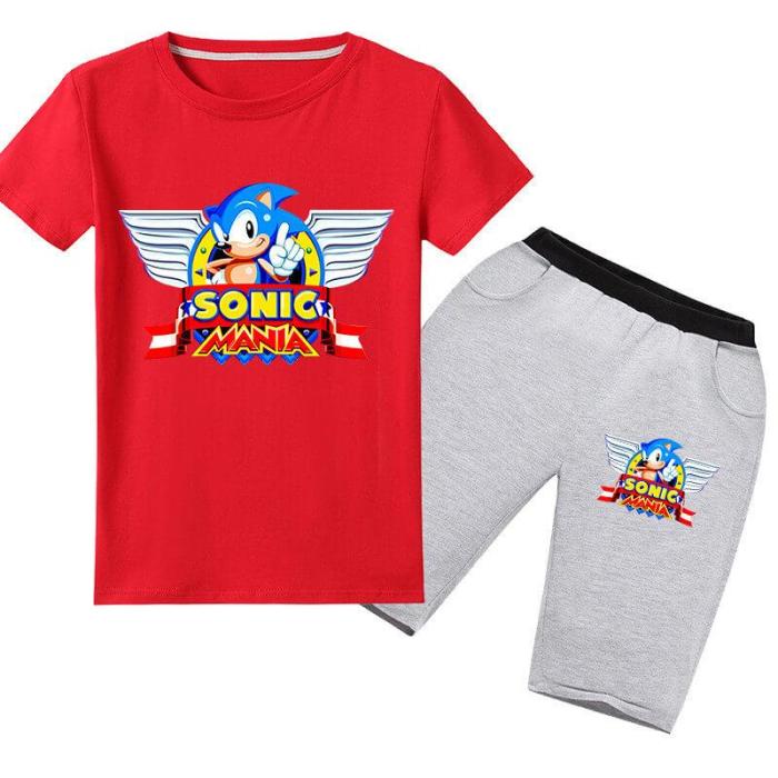 Sonic Mania Print Girls Boys Multi-Color Cotton T Shirt And Shorts
