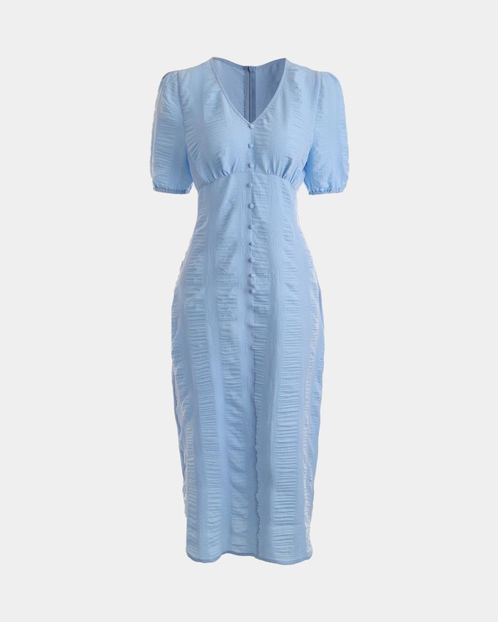 The V Neck Textured Midi Dress