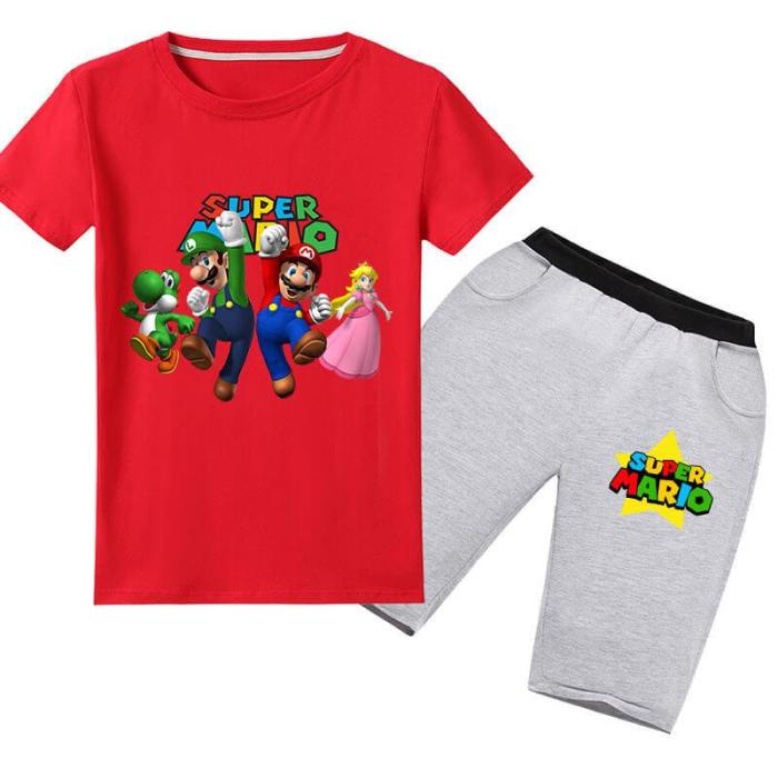 Super Mario Print Girls Boys Cotton T Shirt And Shorts Casual Outfits