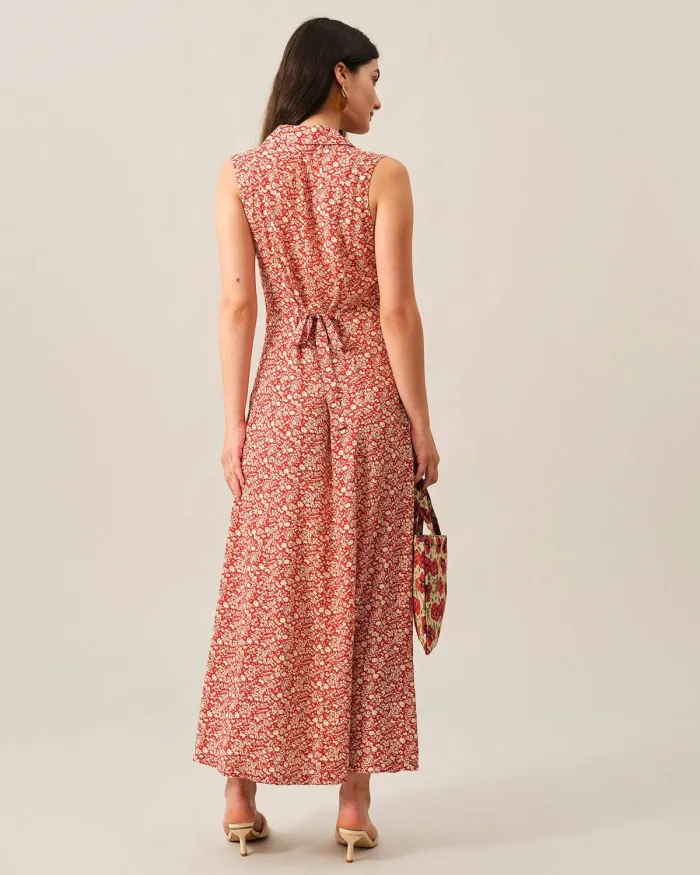 The Lapel Button-Up Sleeveless Maxi Dress