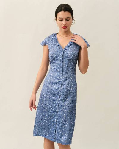 The Frill Trim Button Midi Dress