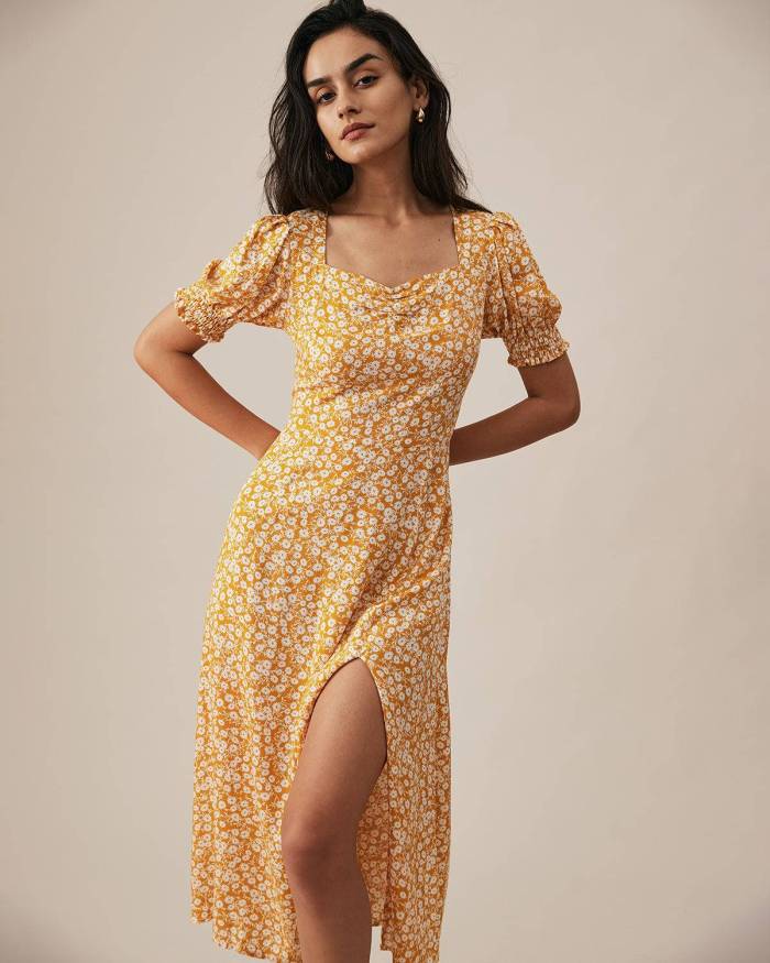 The Short Sleeve Side Slit Floral Dress