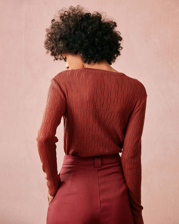 The Solid Round Neck Textured Knit Top
