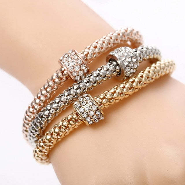 3 Pcs/Set Crystal Owl Heart Charm Bracelets