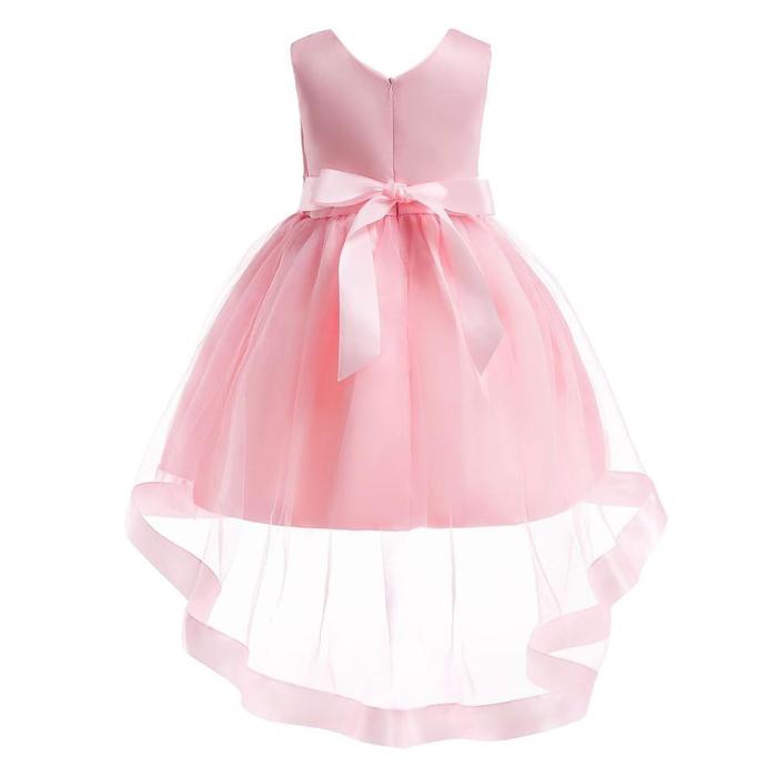 Girls Pink Red Embellished High Low Tulle Birthday Party Gown Dress
