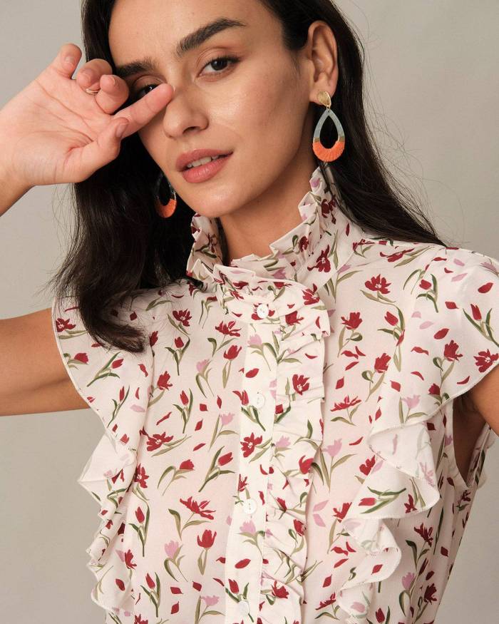 The Ruffle Mock Neck Floral Blouse