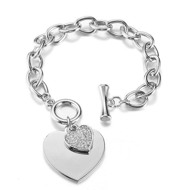 Crystal Heart Bracelets Gold Color Lock & Key Charms Bracelets