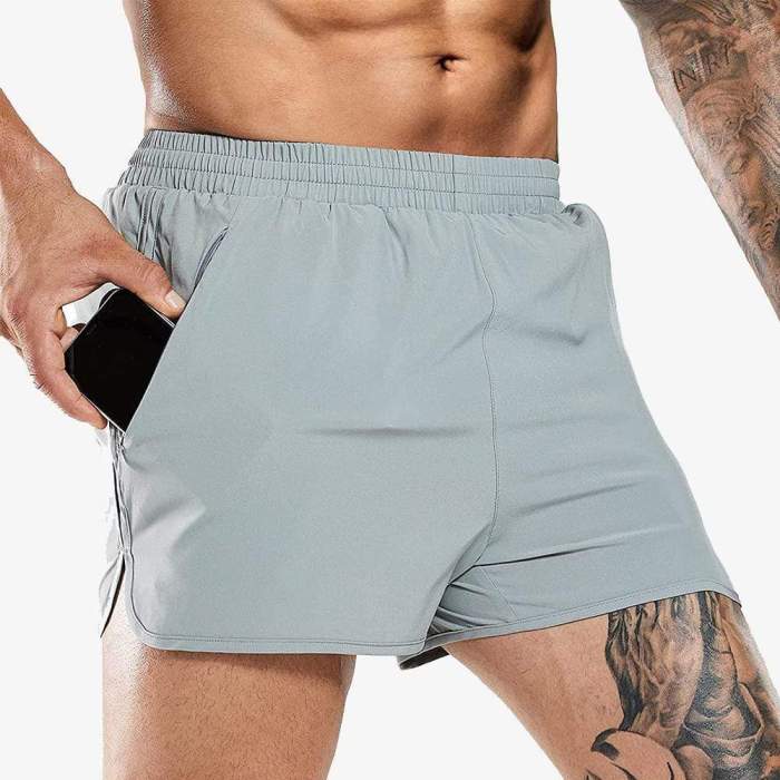 Men 3 Inches Quick Dry Running Shorts With Liner Zip Pockets