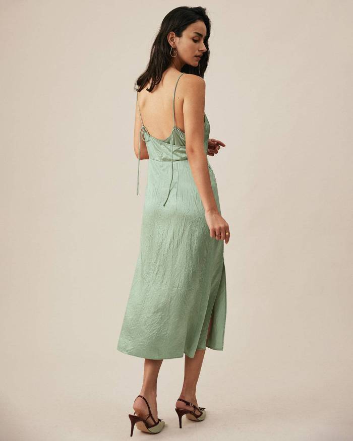 The Premium-Fabric Halter Side Slit Midi Dress