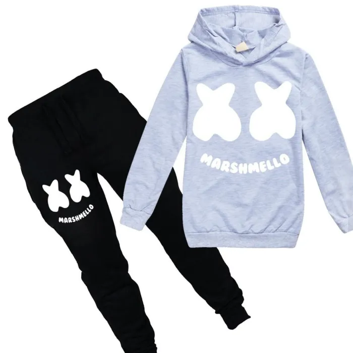 Boys Girls Dj Marshmello Print Cotton Hoodie And Sweatpants Child Suit