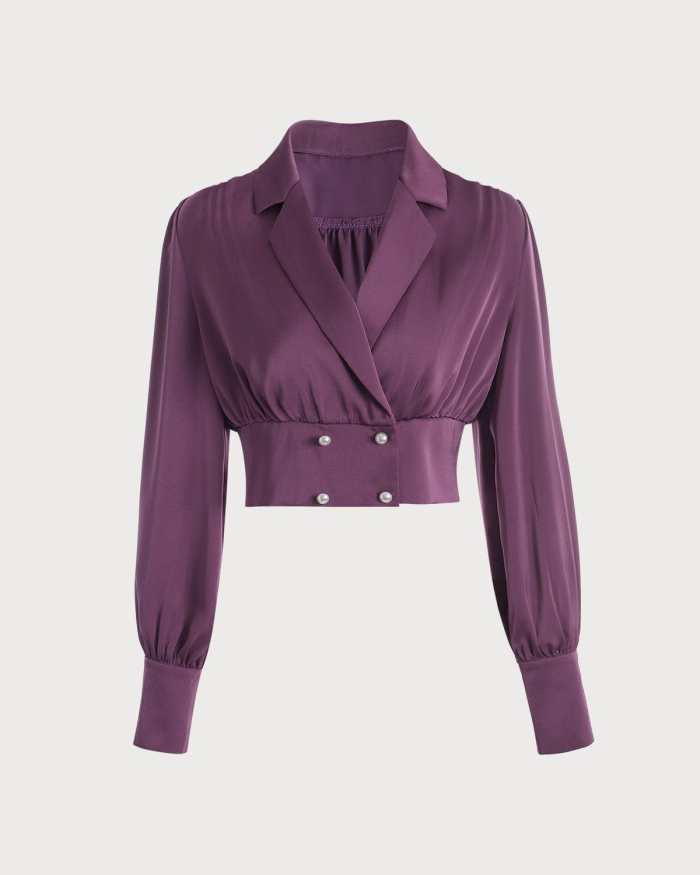 The Solid Satin Collared Wrap Blouse