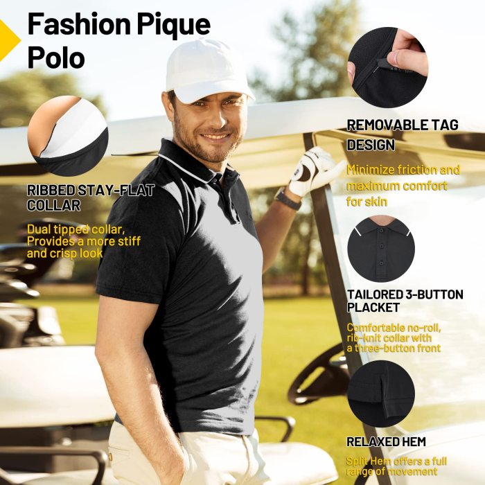 Men Polo Shirts Quick-Dry Golf Shirt Dual Tipped Collar