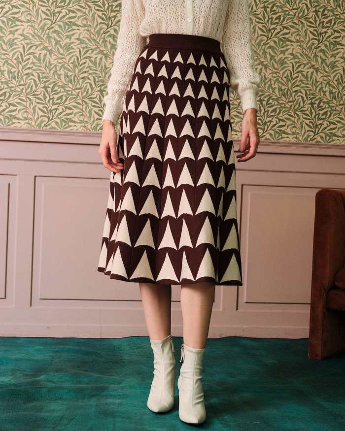 The Geometric Pattern High Waisted Midi Skirt