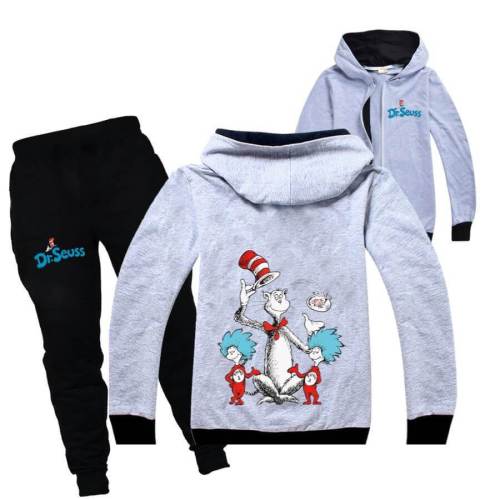 Dr. Seuss Cat Print Girls Boys Cotton Zip Up Hoodie And Sweatpants Set