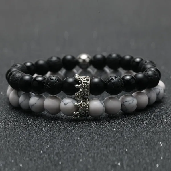 2Pcs Charm Paired Crown Chain Bead Bracelet