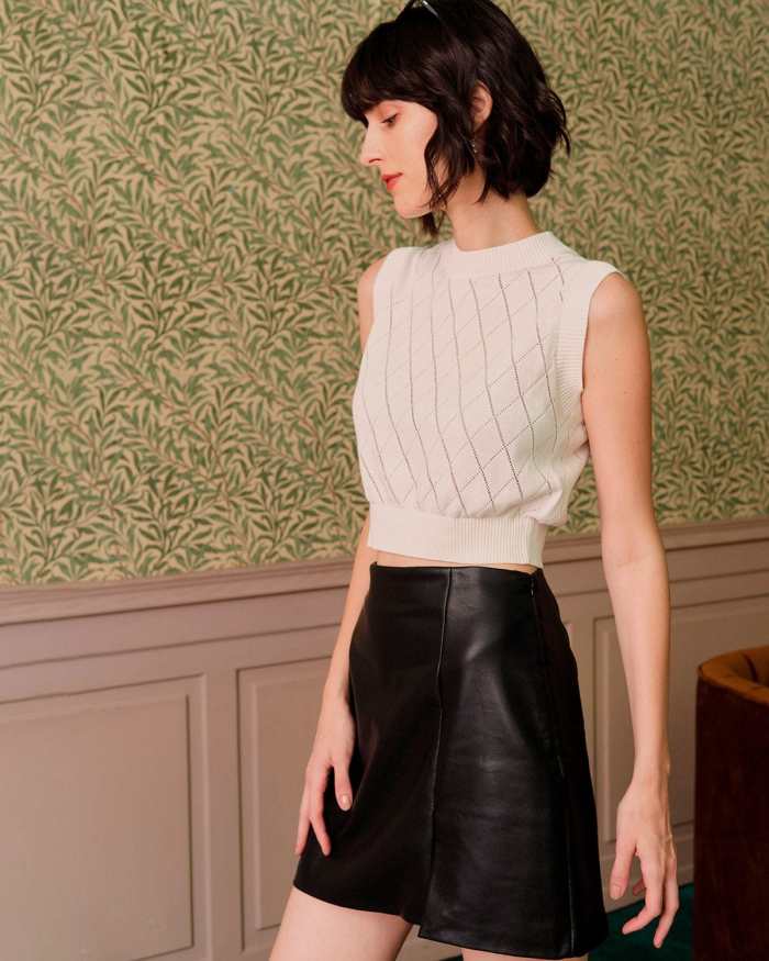 The Side Slit Pu Leather A-Line Mini Skirt