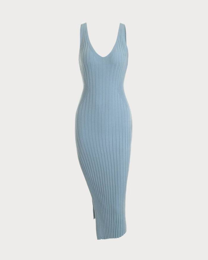 The Solid Side Slit Bodycon Knit Midi Dress