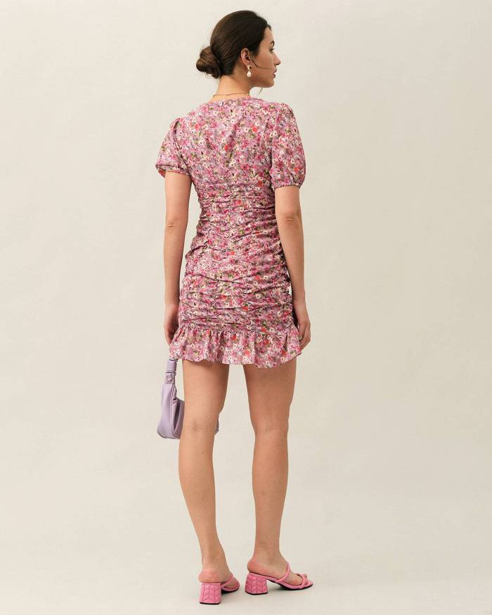 The Ruffle Ruched Floral Mini Dress
