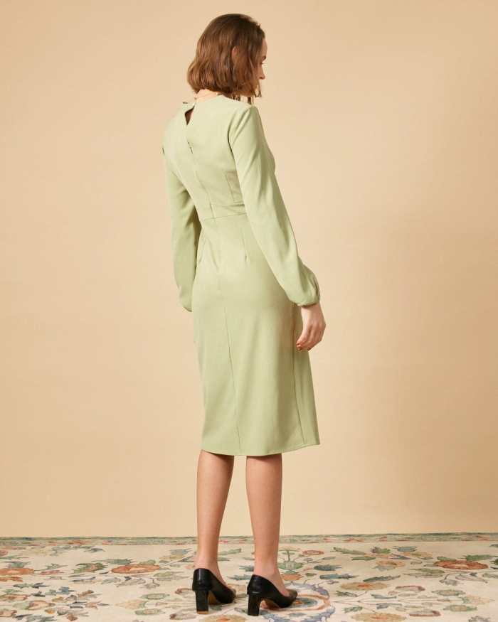 The Solid Square Neck Long Sleeve Dress