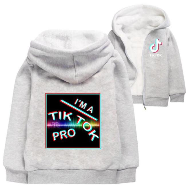 Tik Tok Print Girls Boys Zip Up Fleece Lined Cotton Hooded Jacket