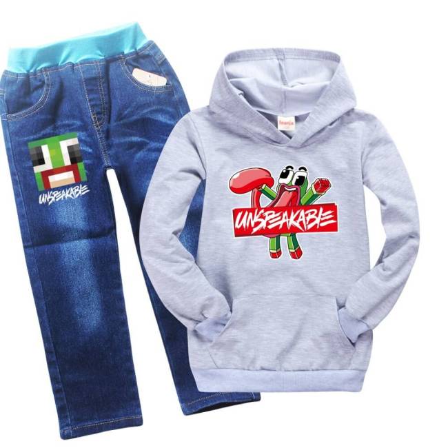 Boys Girls Minecraft Unspeak Print Kangaroo Pocket Hoodie Jeans Outfit