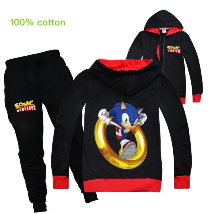 Sonic The Hedgehog Jump Print Girls Boys Cotton Hoodie Pants Tracksuit