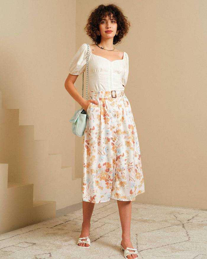 The Button-Up Belted Floral Skirt
