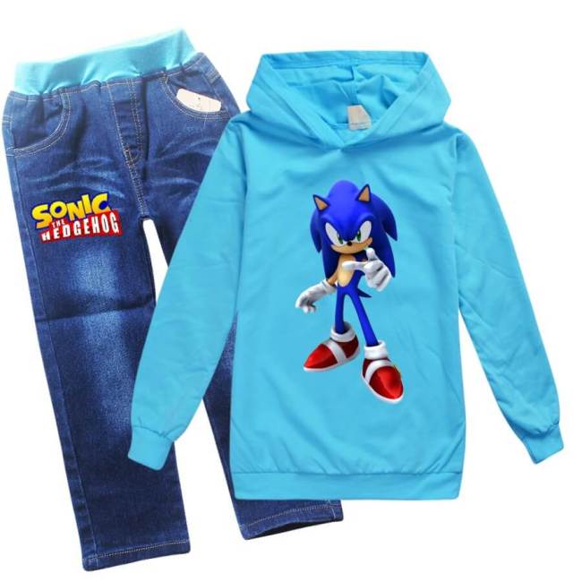 Sonic The Hedgehog Print Girls Boys Pullover Hoodie And Jeans Outfits