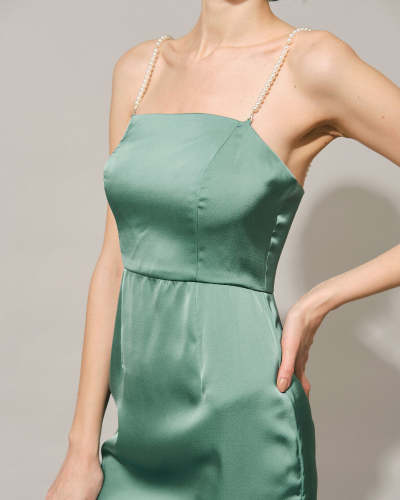 The Green Pearl Strap Satin Mini Dress