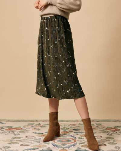 The High Waisted Floral Corduroy A-Line Skirt