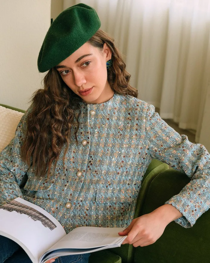 The Crew Neck Pearl Button Tweed Jacket