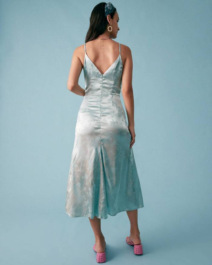 The V-Neck Floral Textured Split Cami Dress