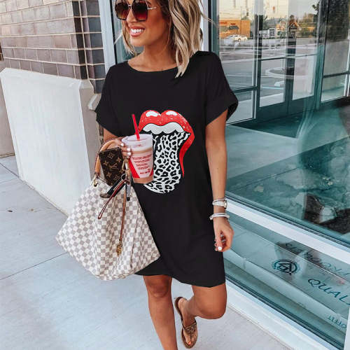 Summer Casual Round Neck Lip Dress