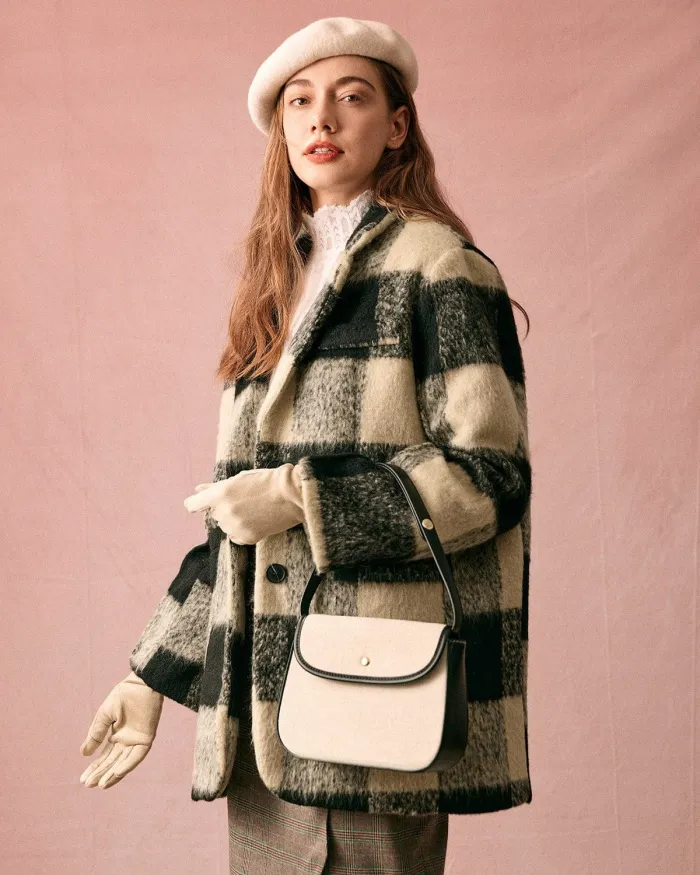 The Lapel Color Block Button Up Plaid Jacket