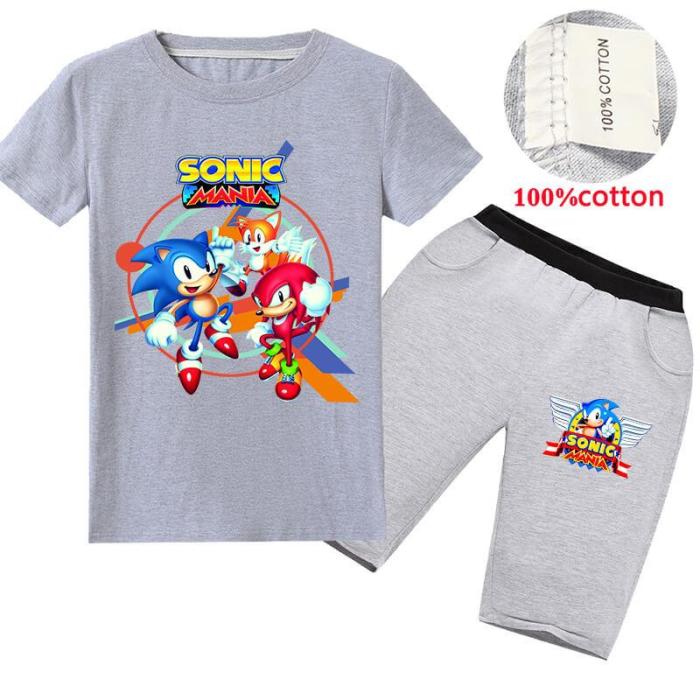 Sonic Mania Print Boys Girls Cotton T Shirt Shorts Outfits Multicolor