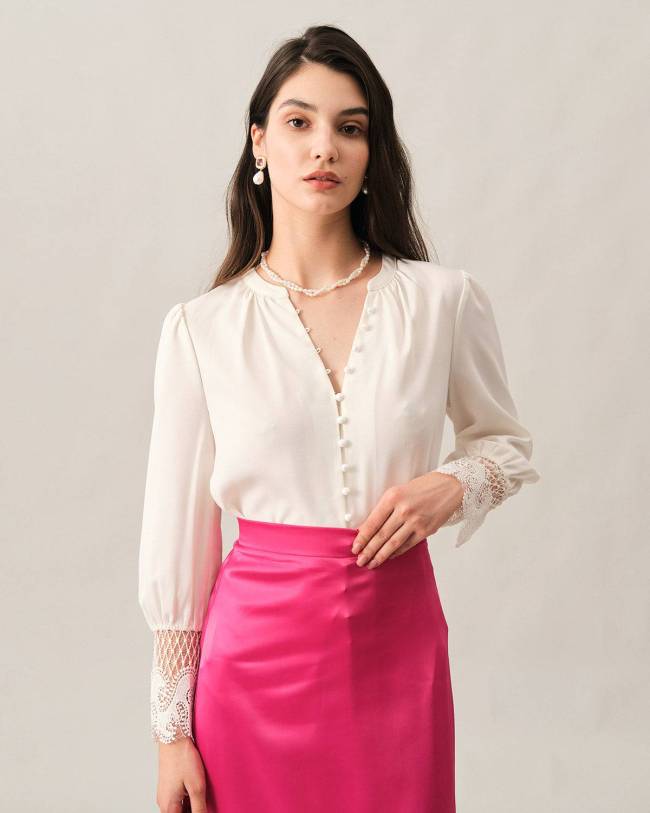 The Solid Lace Cuff Spliced Blouse