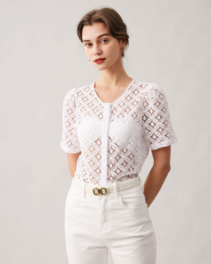 The White Lace Puff Sleeve Blouse