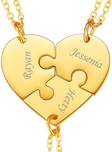 Engraved Names 2-5 Best Friend Family Heart Shaped Matching Necklaces