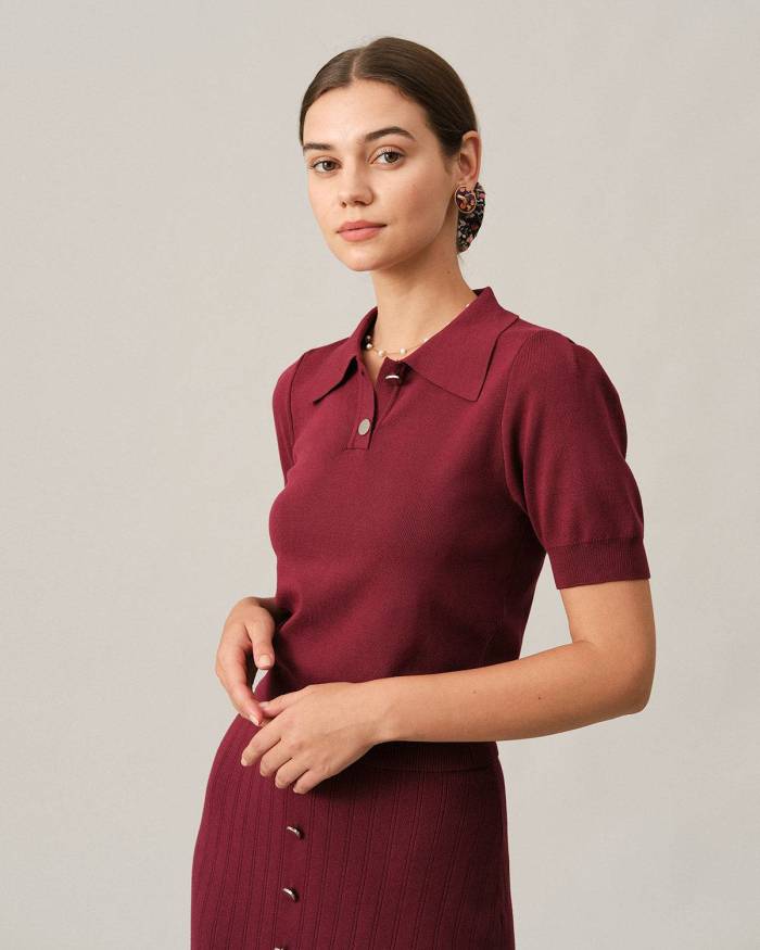The Short Sleeve Polo Knit Top