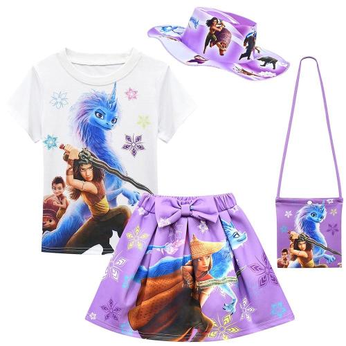 Raya And The Last Dragon Print Girls Summer T Shirt Skirt Suit Costume