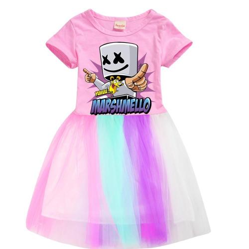 Dj Marshmello Yeah Mouse Girls Pink Cotton Bodice Rainbow Tulle Dress